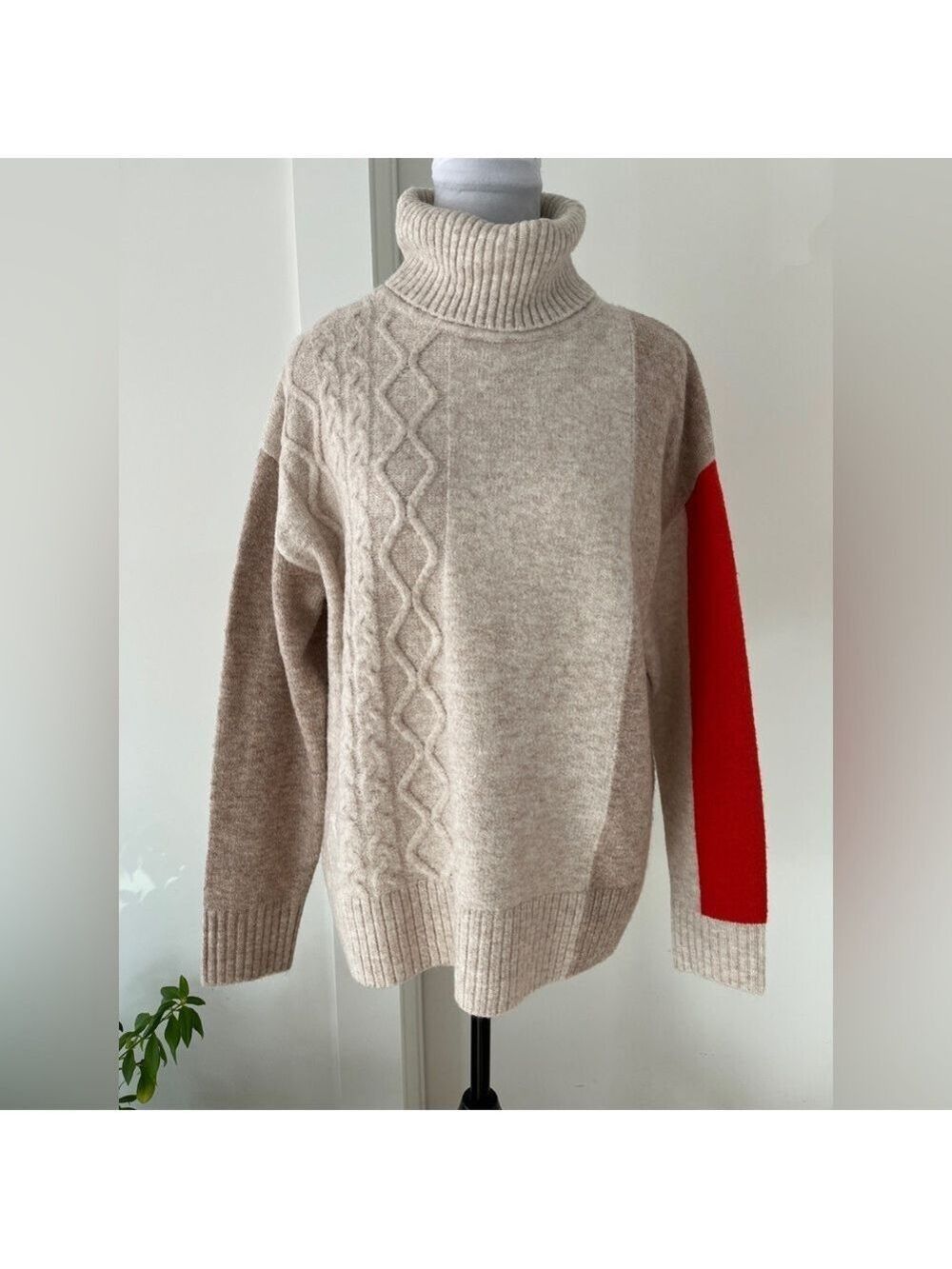 WNT COLLECTION Colourblock Turtleneck Knit Sweater Cable Knit Detail Casual Chic